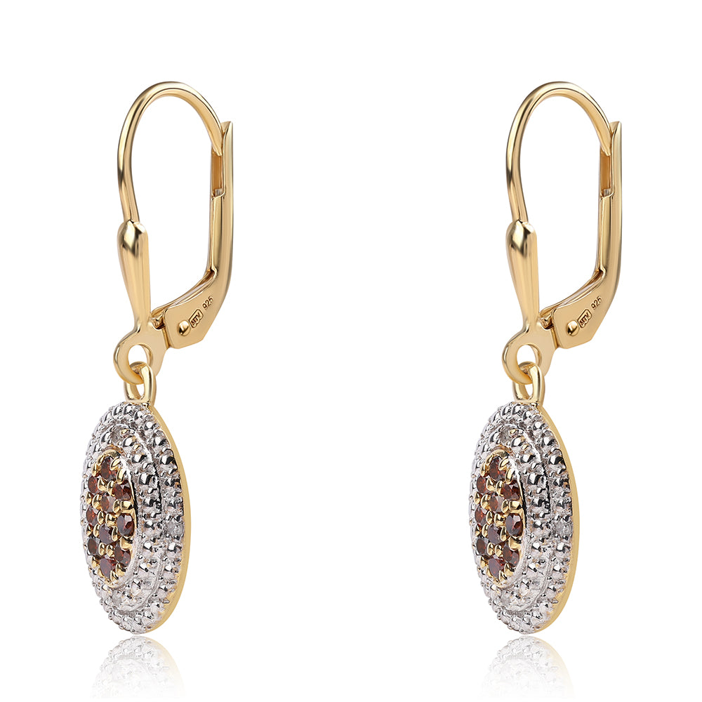 Pendientes de Plata Bañada en Oro con Diamante Rojo y Diamante blanco