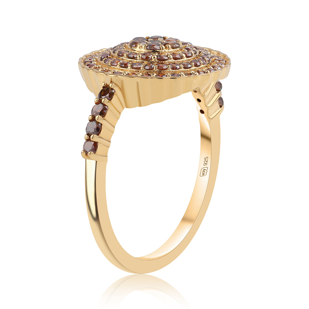 Anillo de Plata Bañada en Oro con Diamante Rojo
