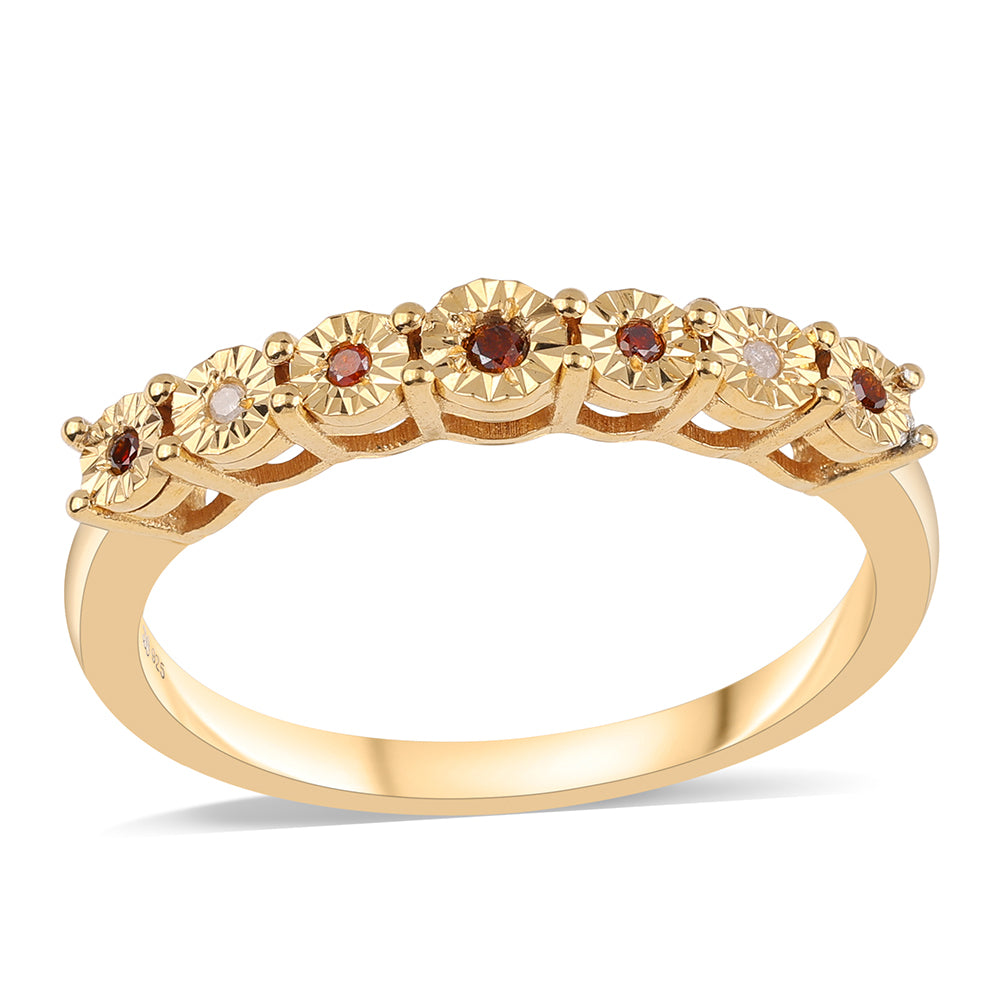 Anillo de Plata Bañada en Oro con Diamante Rojo y Diamante blanco