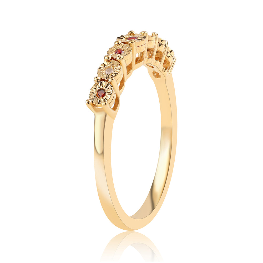 Anillo de Plata Bañada en Oro con Diamante Rojo y Diamante blanco