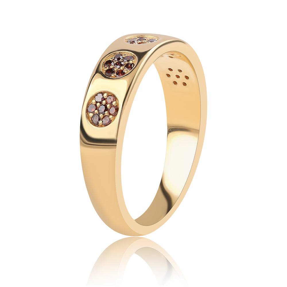 Anillo de Plata Bañada en Oro con Diamante Rojo