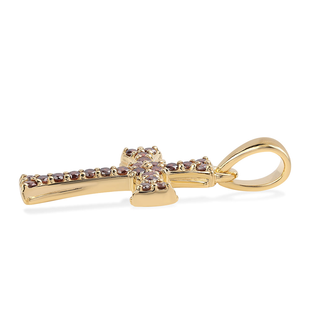 Cruz Colgante de Plata Bañada en Oro con Diamante Rojo