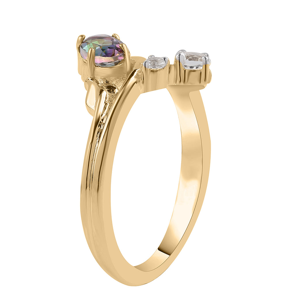 Anillo de Plata Bañada en Oro con Topacio Místico y Topacio Blanco