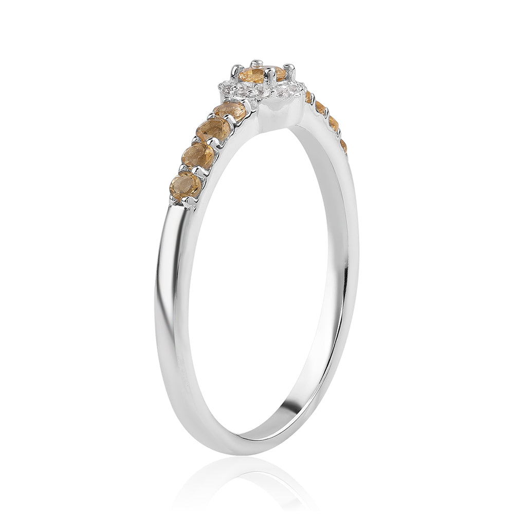 Anillo de Plata con AA Citrino de Brasil y Topacio Blanco