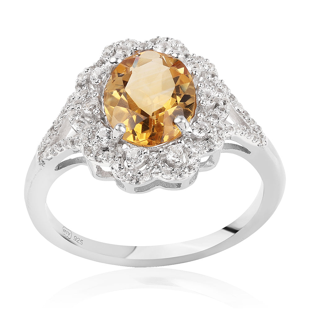 Anillo de Plata con AA Citrino de Brasil y Topacio Blanco