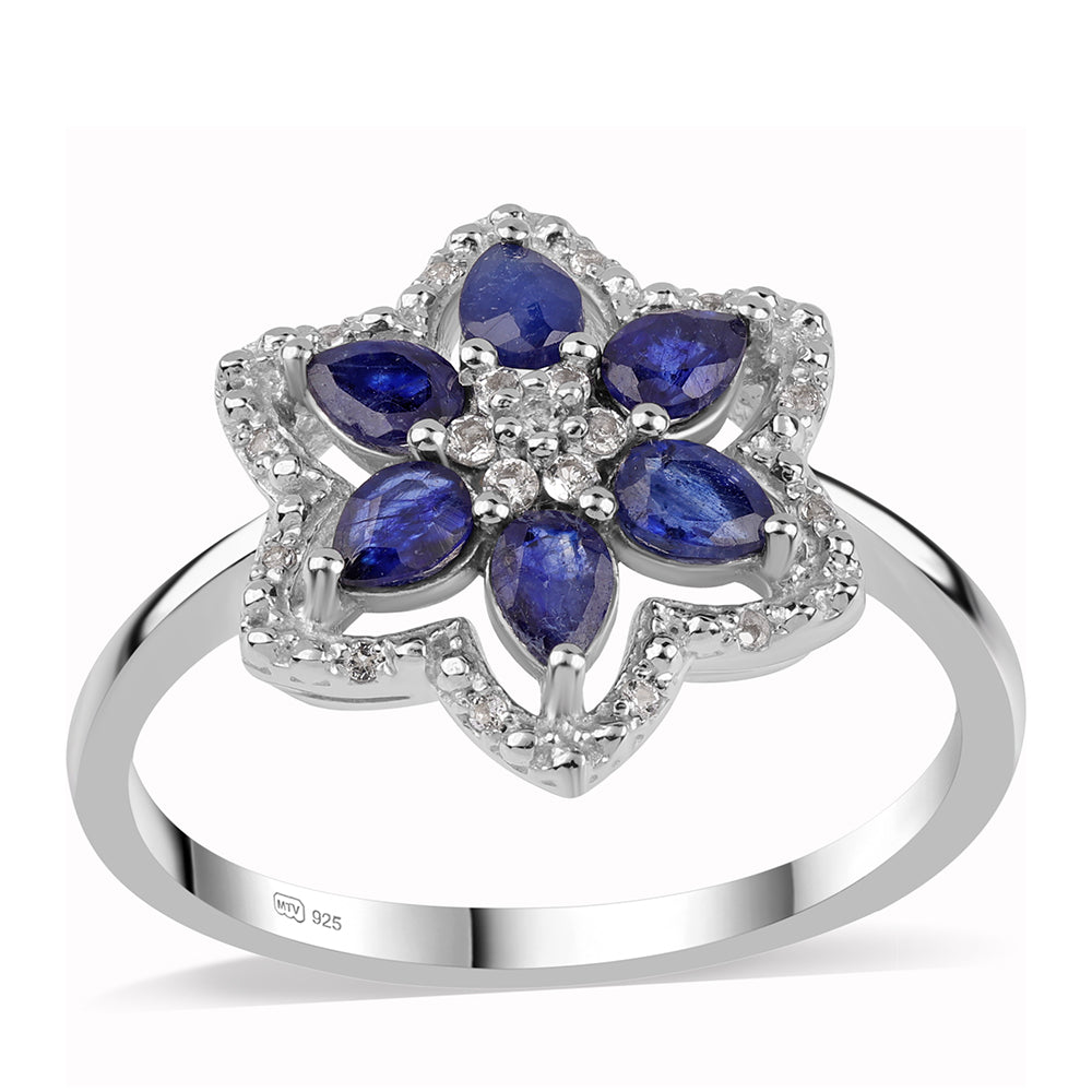 Anillo de Plata con Zafiro Azul Australiano y Topacio Blanco