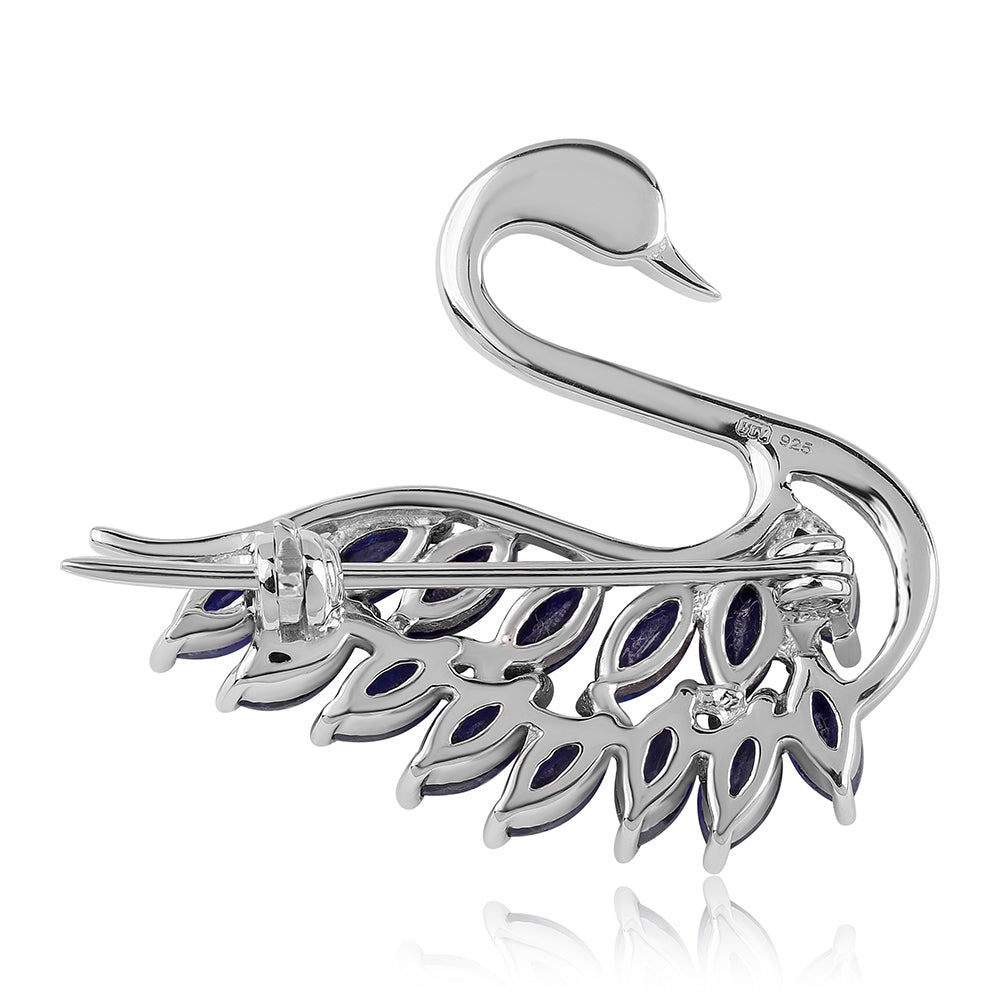 Broche de Plata con Zafiro Azul Australiano y Topacio Blanco