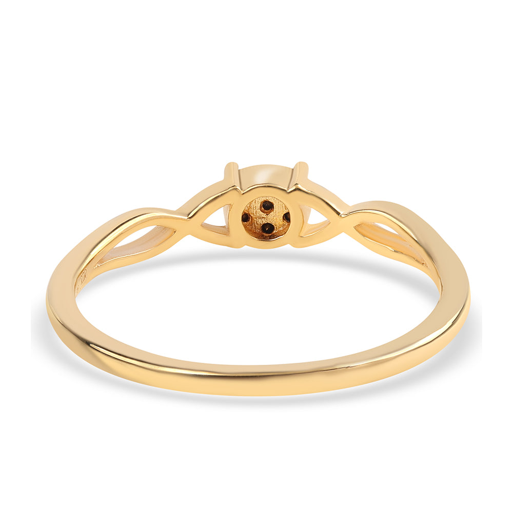 Anillo de Plata Bañada en Oro con Diamante Negro