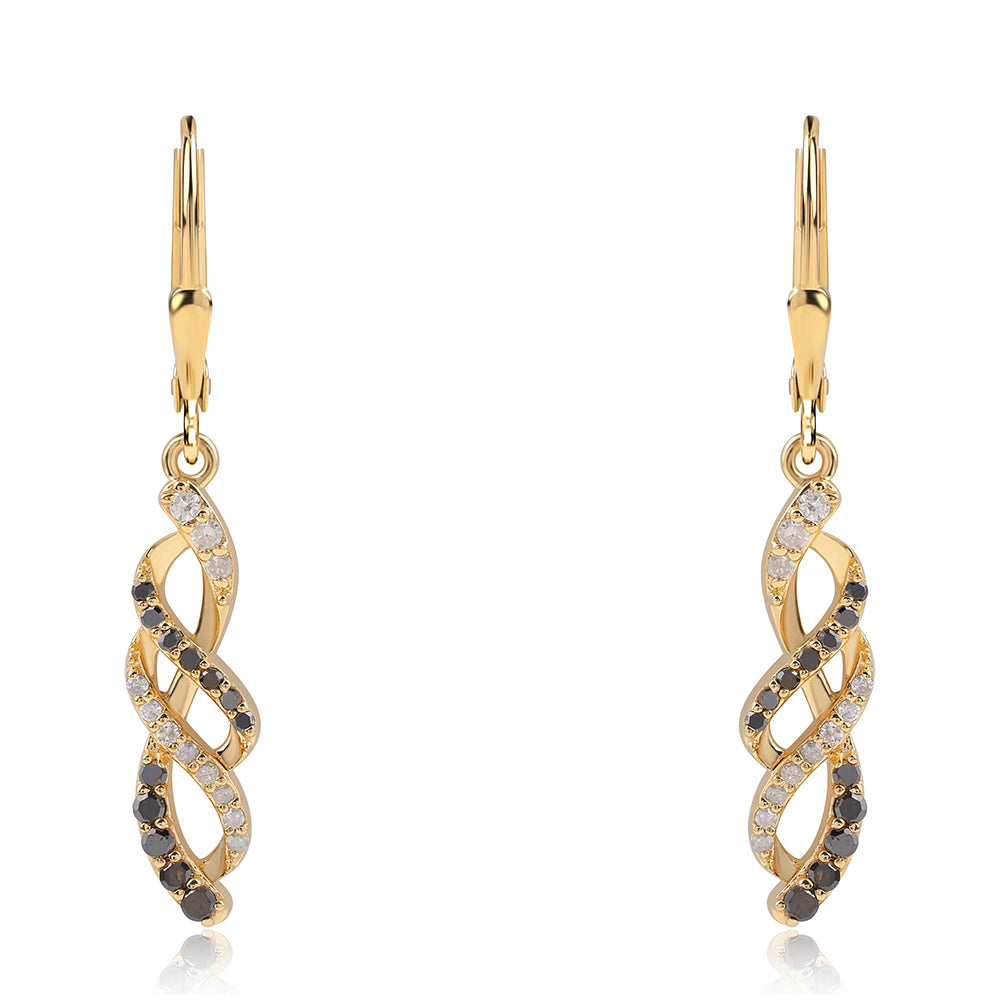 Pendientes de Plata Bañada en Oro con Diamante Negro y Diamante blanco