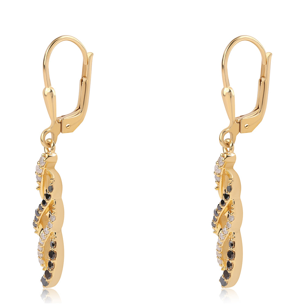 Pendientes de Plata Bañada en Oro con Diamante Negro y Diamante blanco
