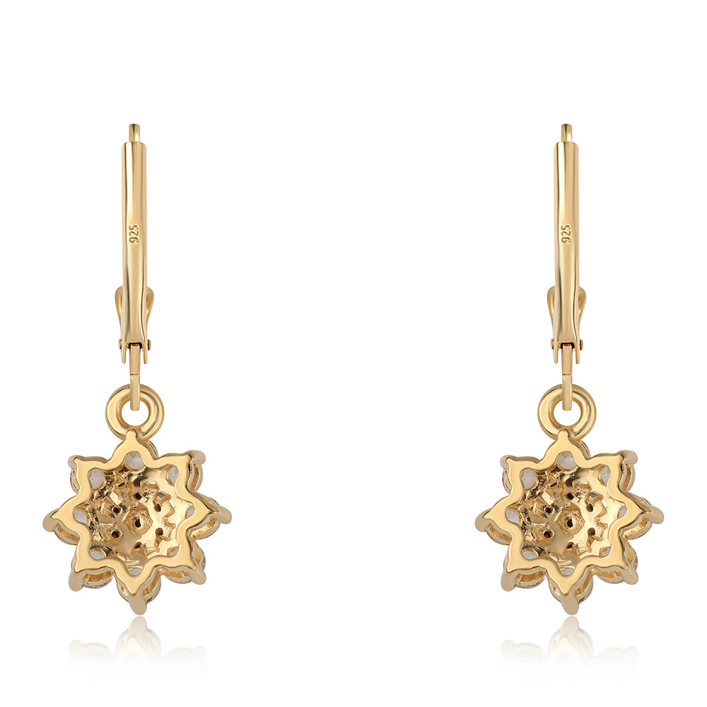 Pendientes de Plata Bañada en Oro con Diamante Negro y Topacio Blanco