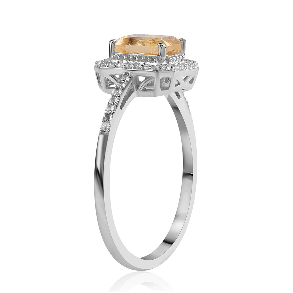 Anillo de Plata con AA Citrino de Brasil y Topacio Blanco