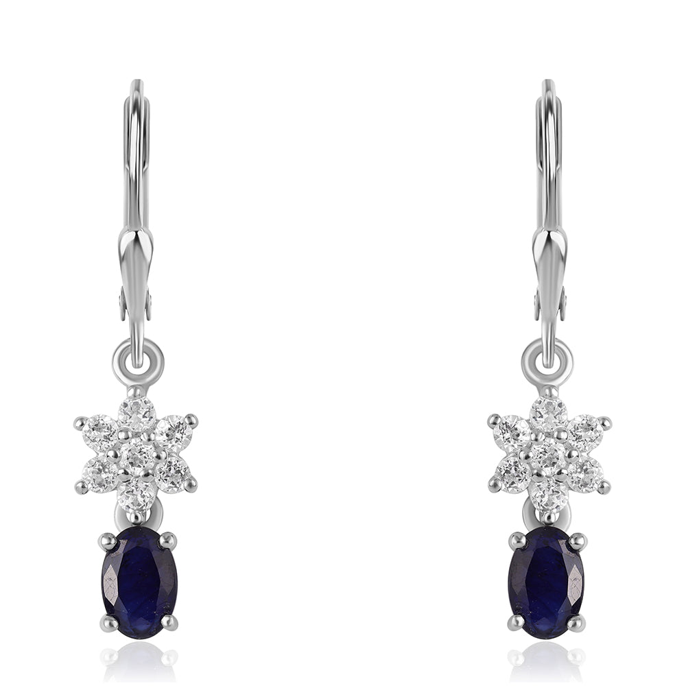 Pendientes de Plata con Zafiro Azul Australiano y Topacio Blanco