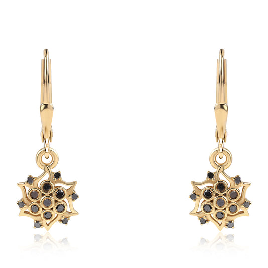 Pendientes de Plata Bañada en Oro con Diamante Negro