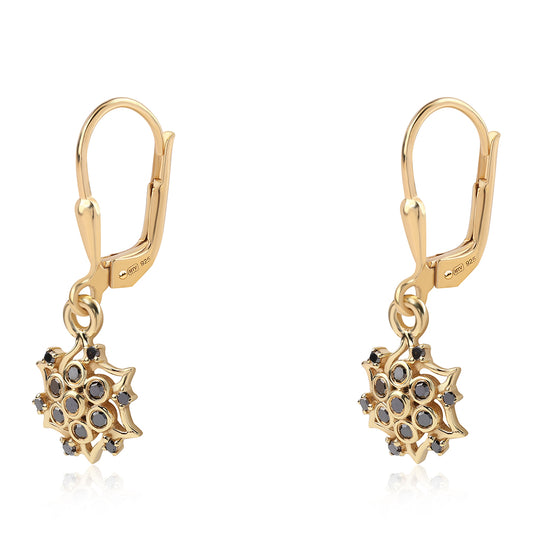 Pendientes de Plata Bañada en Oro con Diamante Negro