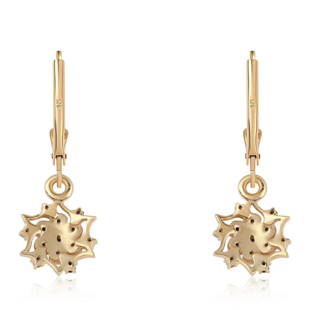 Pendientes de Plata Bañada en Oro con Diamante Negro