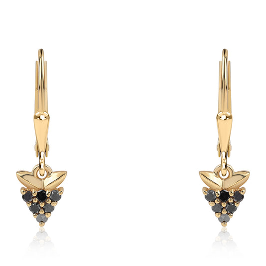 Pendientes de Plata Bañada en Oro con Diamante Negro