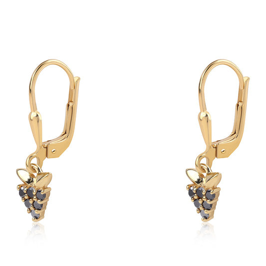 Pendientes de Plata Bañada en Oro con Diamante Negro