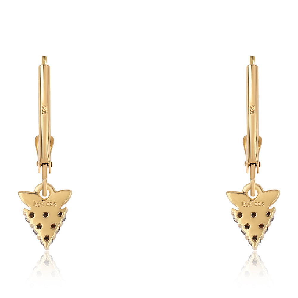 Pendientes de Plata Bañada en Oro con Diamante Negro