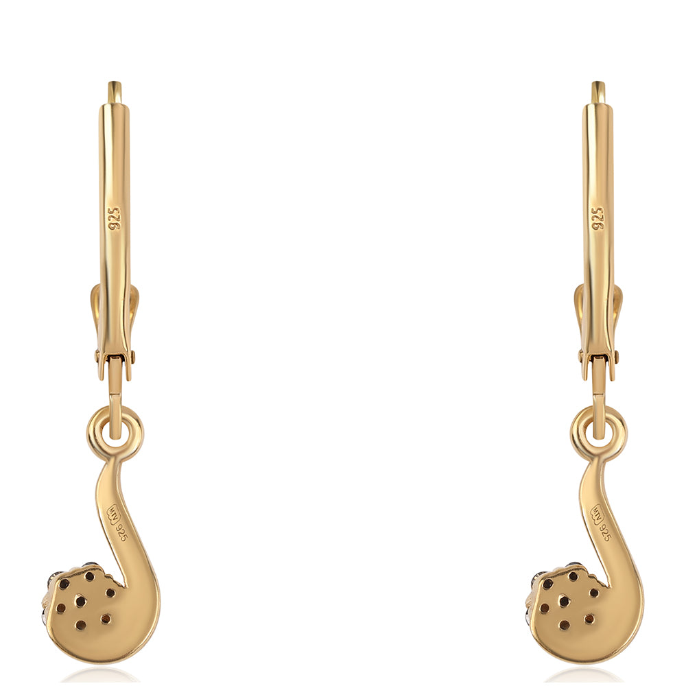 Pendientes de Plata Bañada en Oro con Diamante Negro