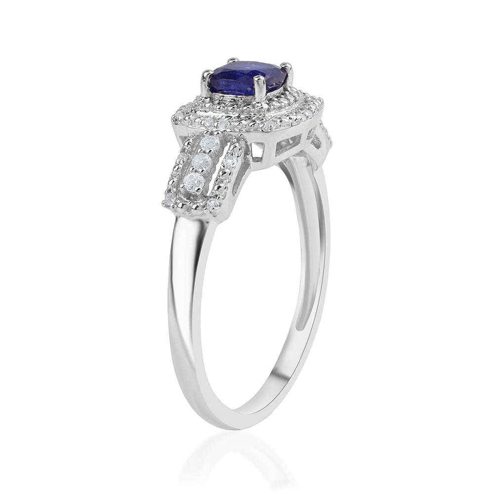Anillo de Plata con Zafiro Azul Australiano y Topacio Blanco