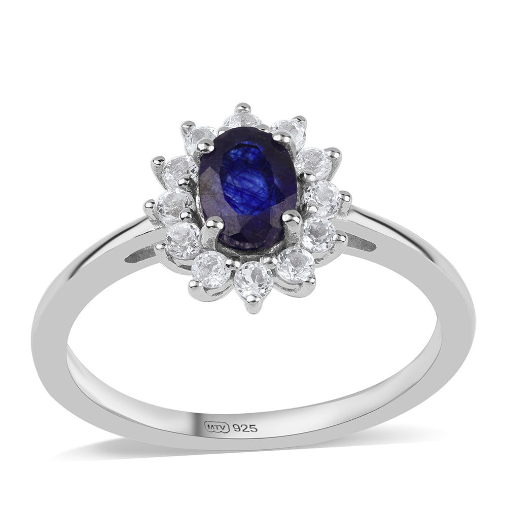 Anillo de Plata con Zafiro Azul Australiano y Topacio Blanco