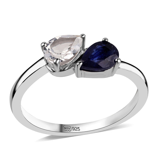 Anillo de Plata con Zafiro Azul Australiano y Topacio Blanco