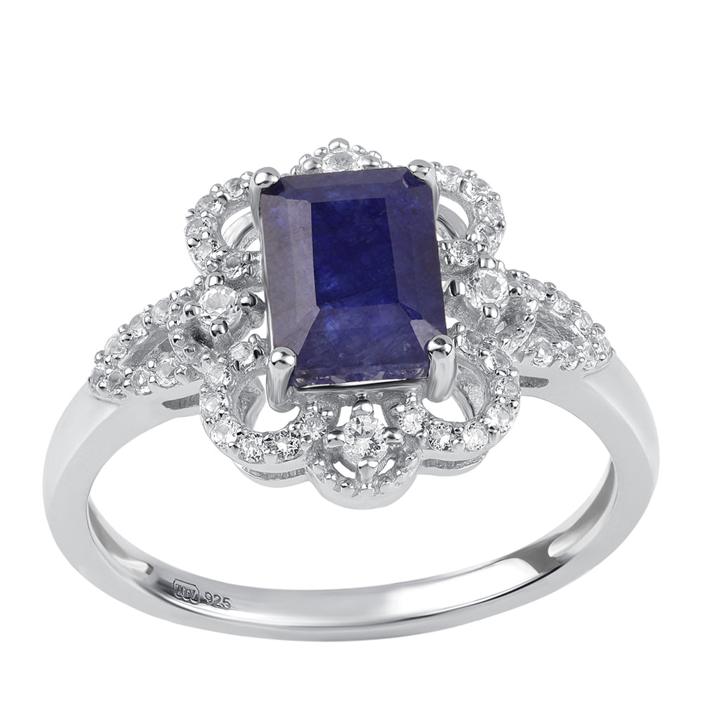 Anillo de Plata con Zafiro Azul Australiano y Topacio Blanco