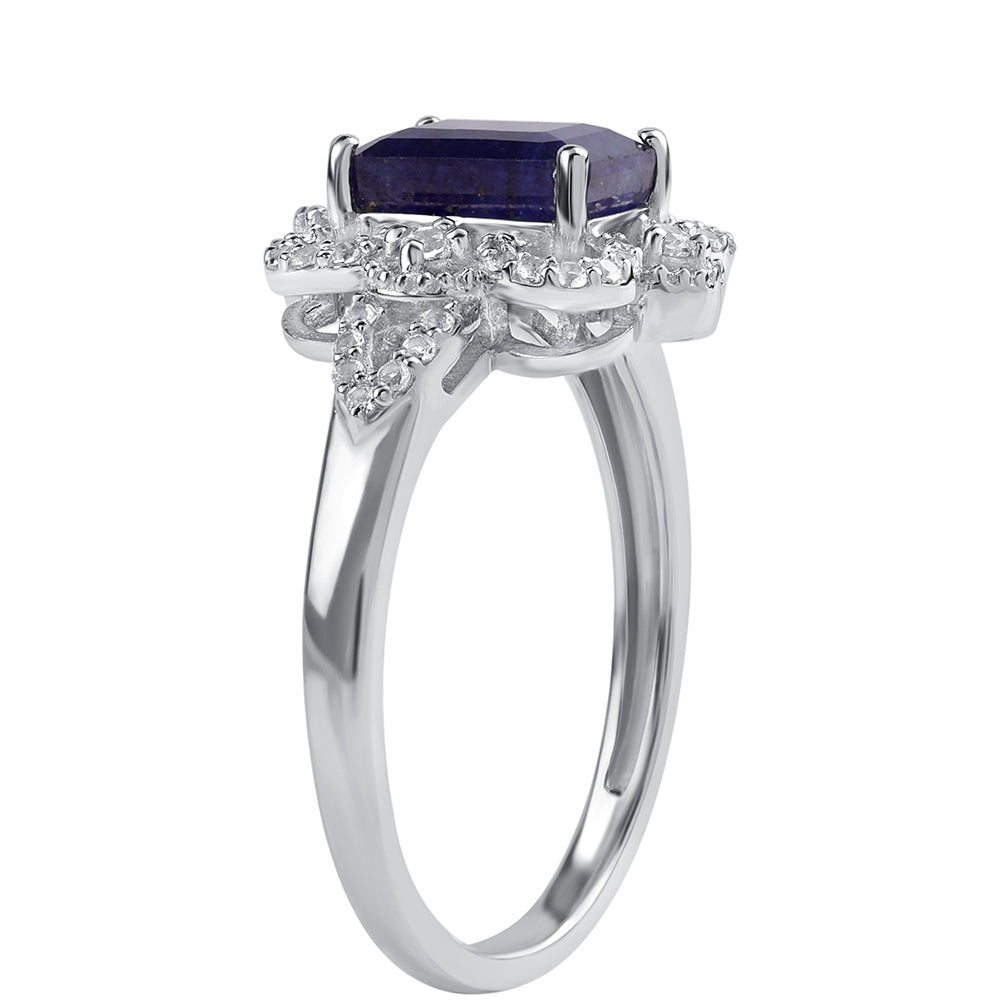 Anillo de Plata con Zafiro Azul Australiano y Topacio Blanco
