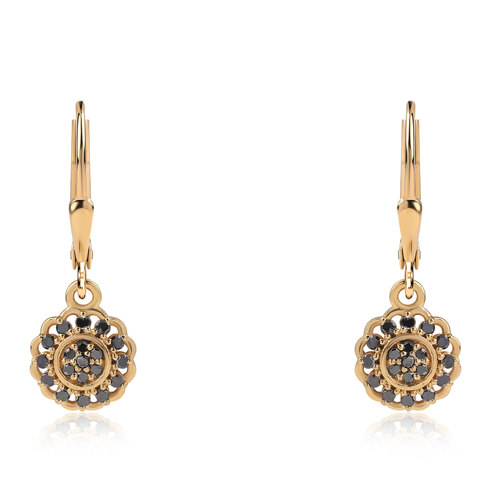 Pendientes de Plata Bañada en Oro con Diamante Negro
