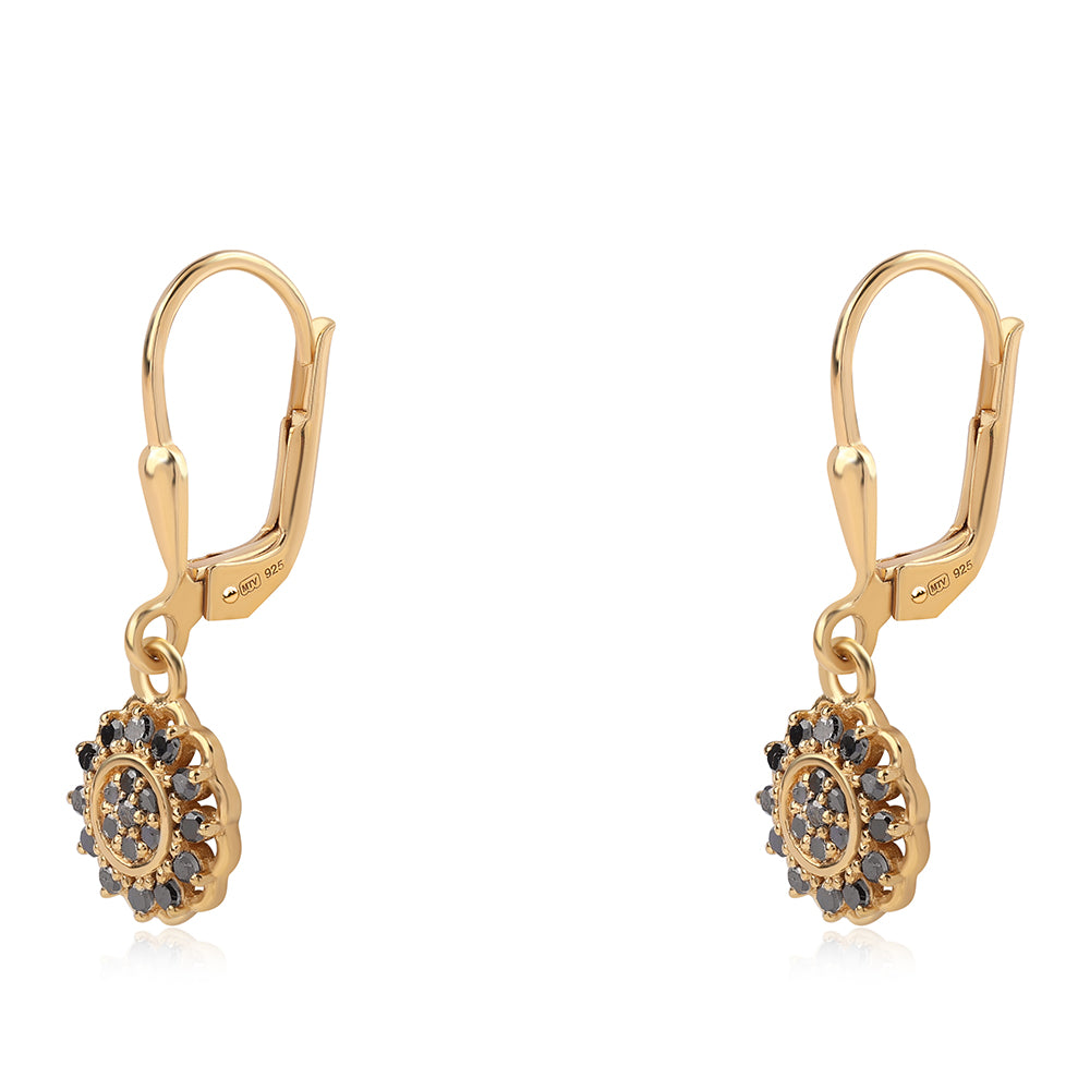 Pendientes de Plata Bañada en Oro con Diamante Negro