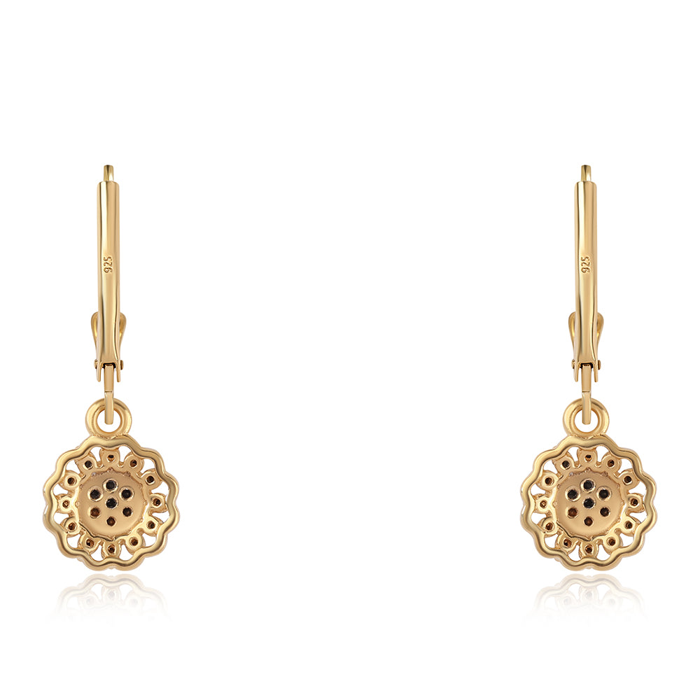 Pendientes de Plata Bañada en Oro con Diamante Negro