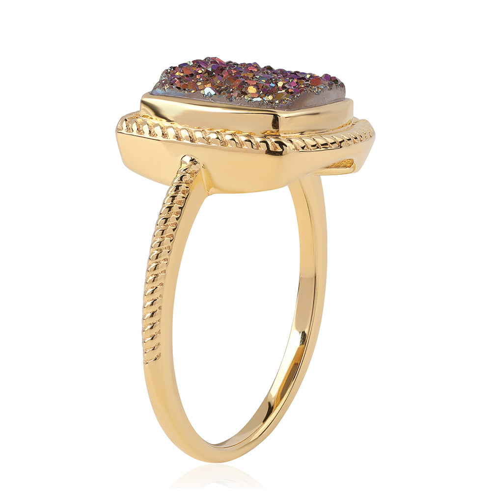 Anillo de Plata Bañada en Oro con Drusa Purpura