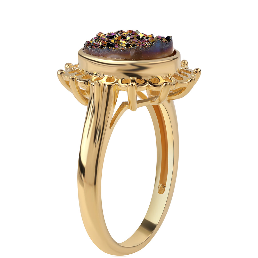Anillo de Plata Bañada en Oro con Drusa Purpura