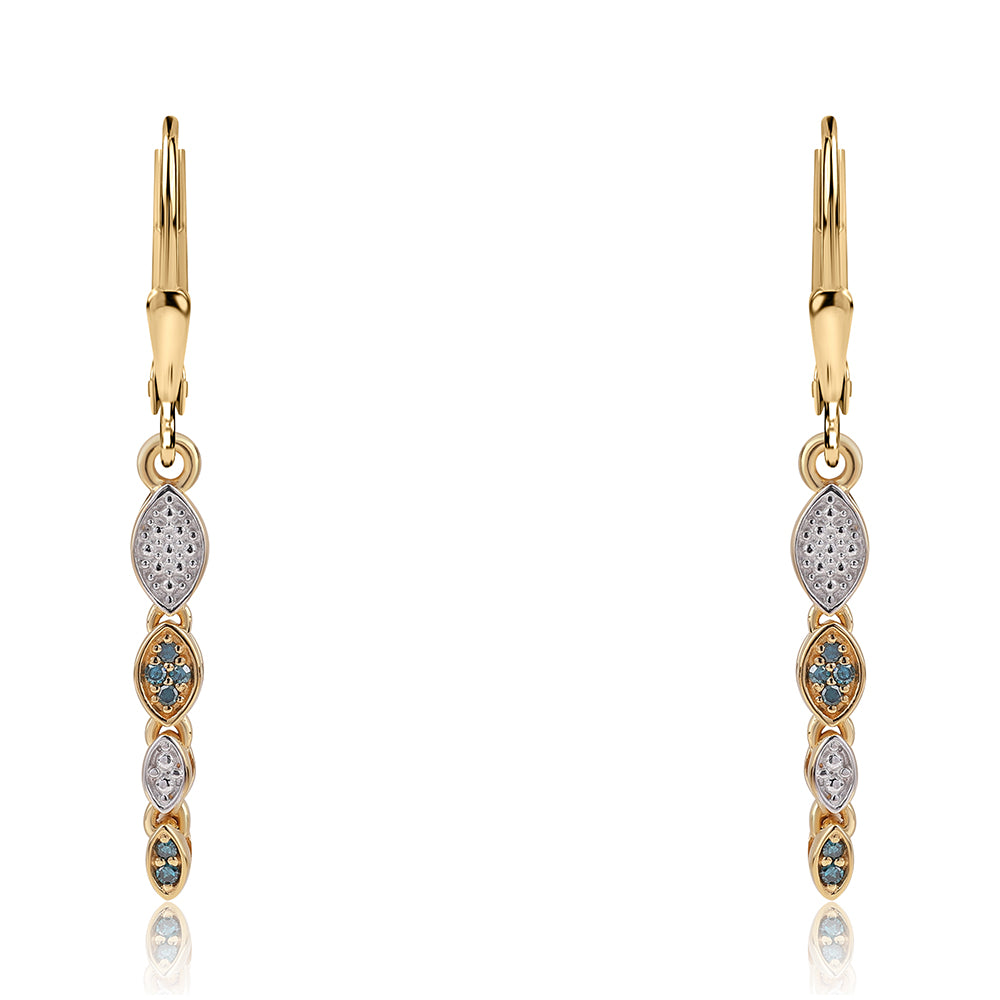 Pendientes de Plata Bañada en Oro con Diamante Azul