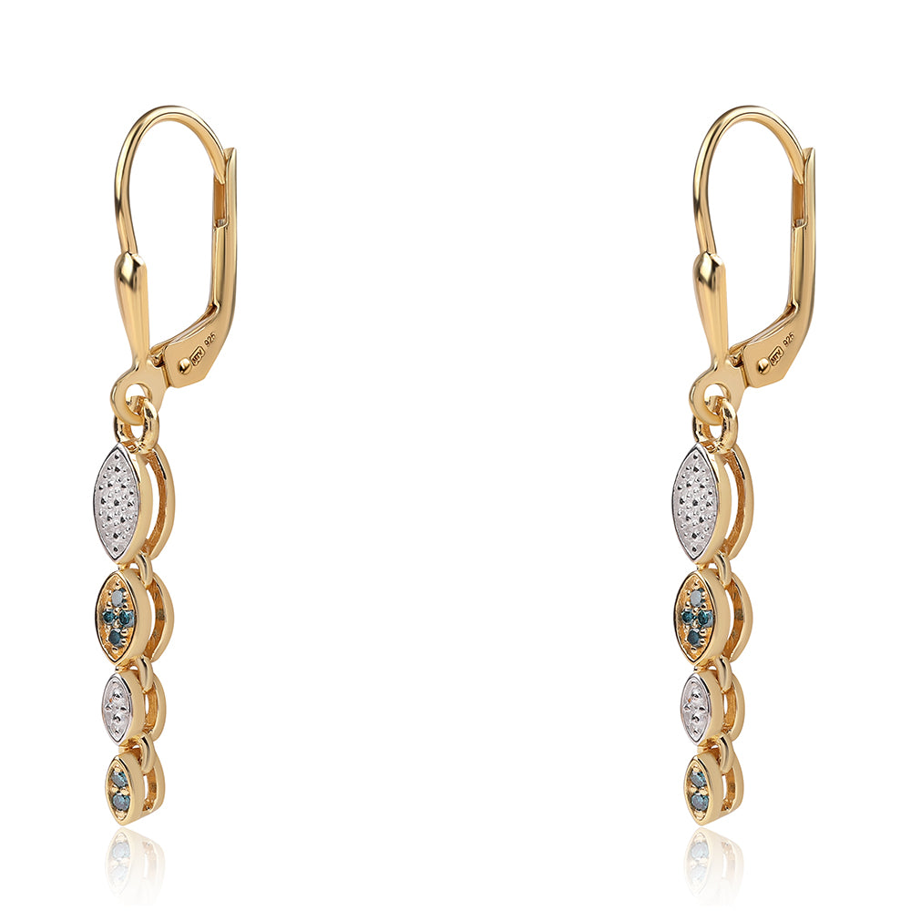 Pendientes de Plata Bañada en Oro con Diamante Azul
