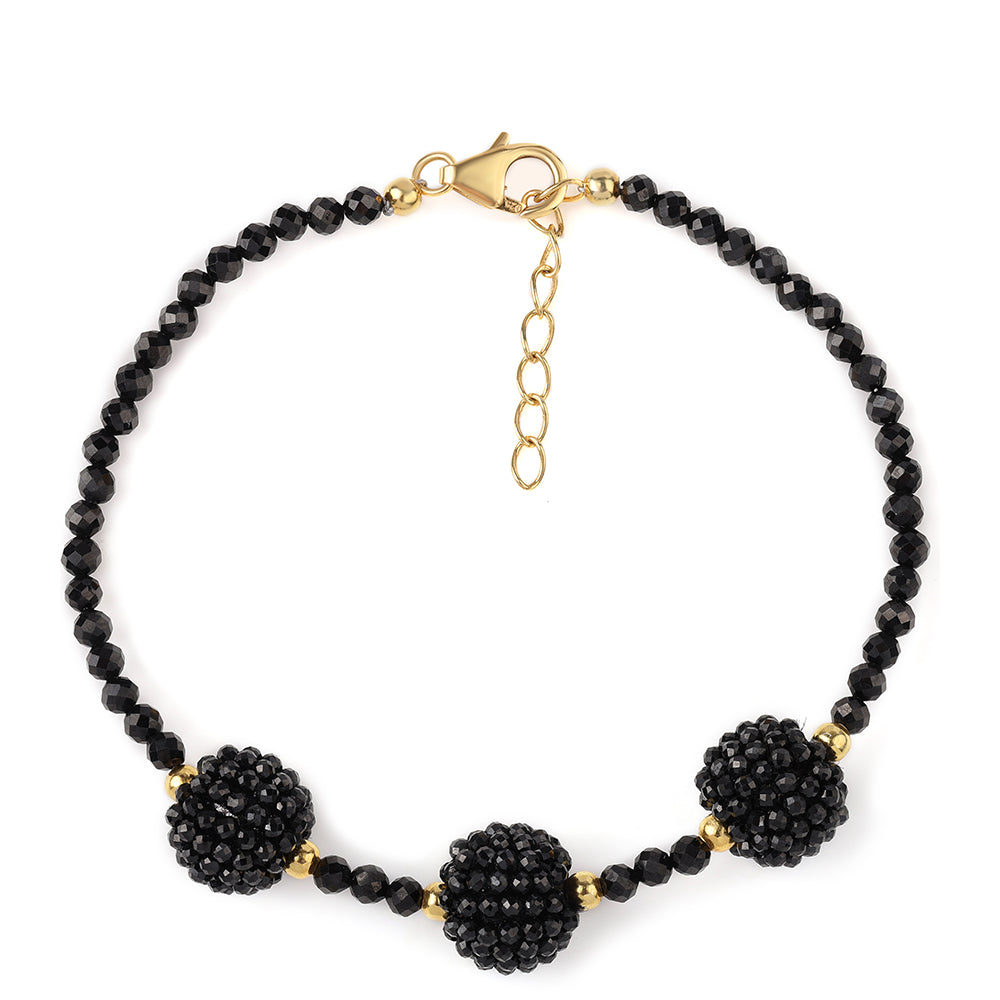 Pulsera de Plata Bañada en Oro con Espinela Negra