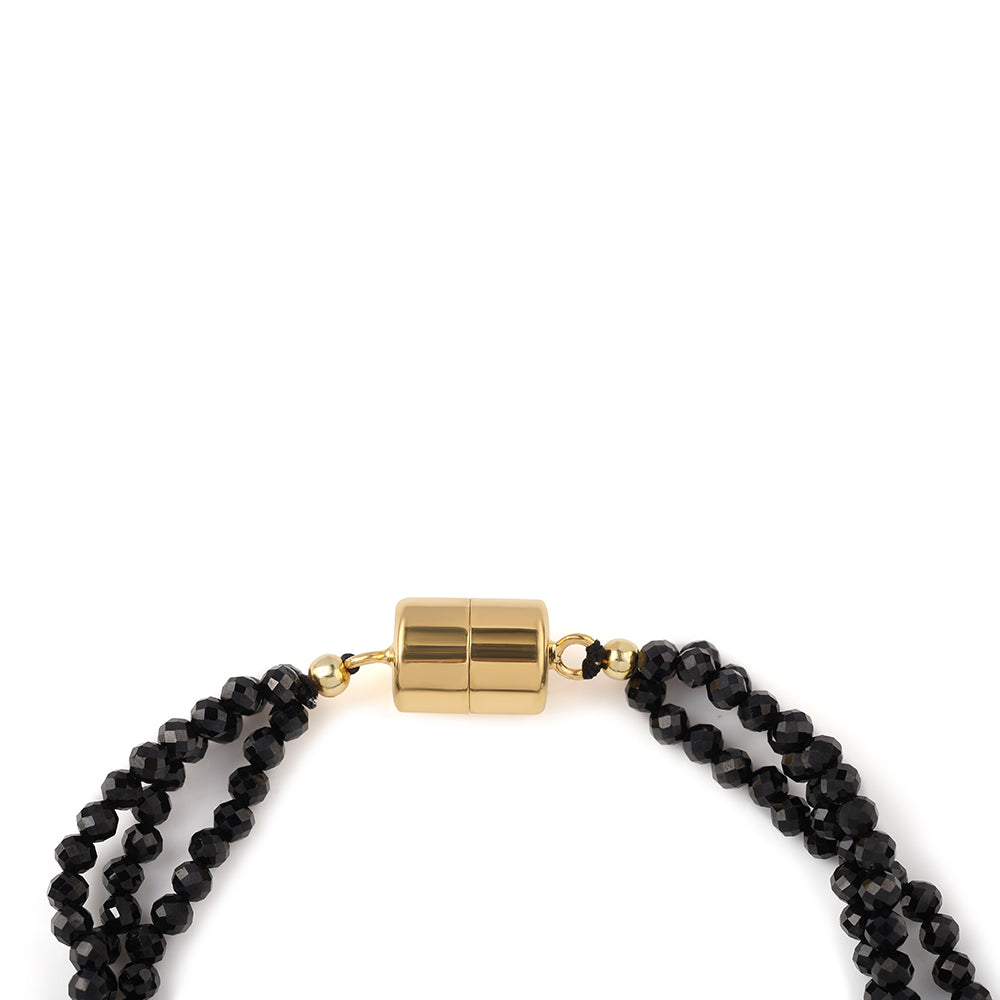 Pulsera de Plata Bañada en Oro con Espinela Negra y Perla blanca de agua dulce