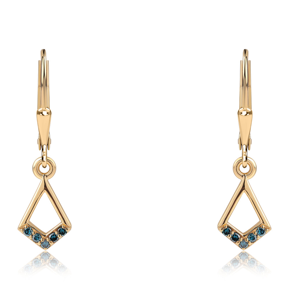 Pendientes de Plata Bañada en Oro con Diamante Azul