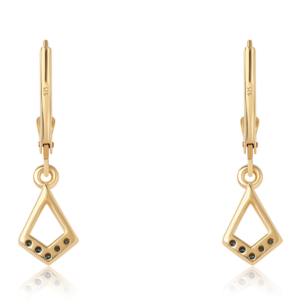 Pendientes de Plata Bañada en Oro con Diamante Azul