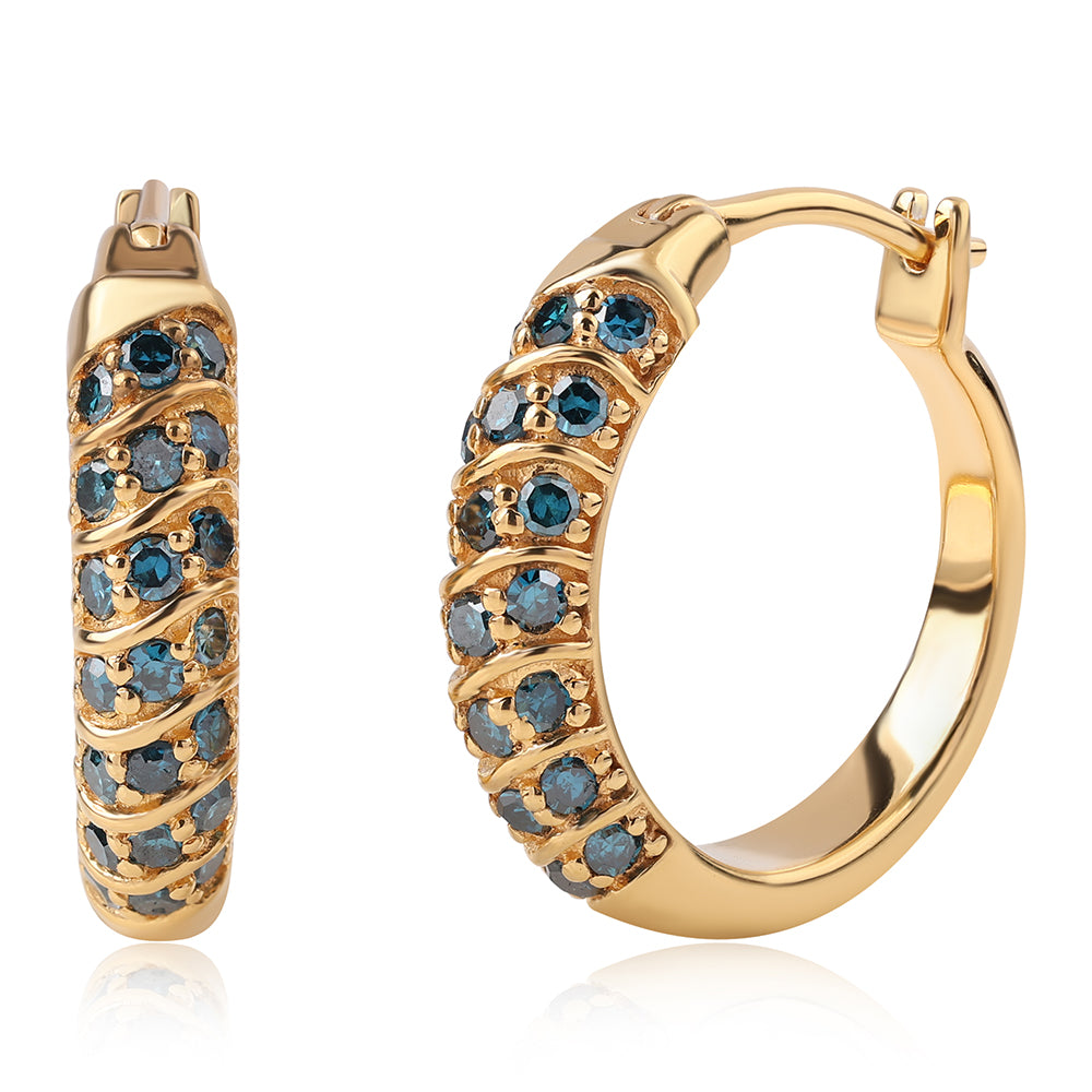Pendientes de Plata Bañada en Oro con Diamante Azul