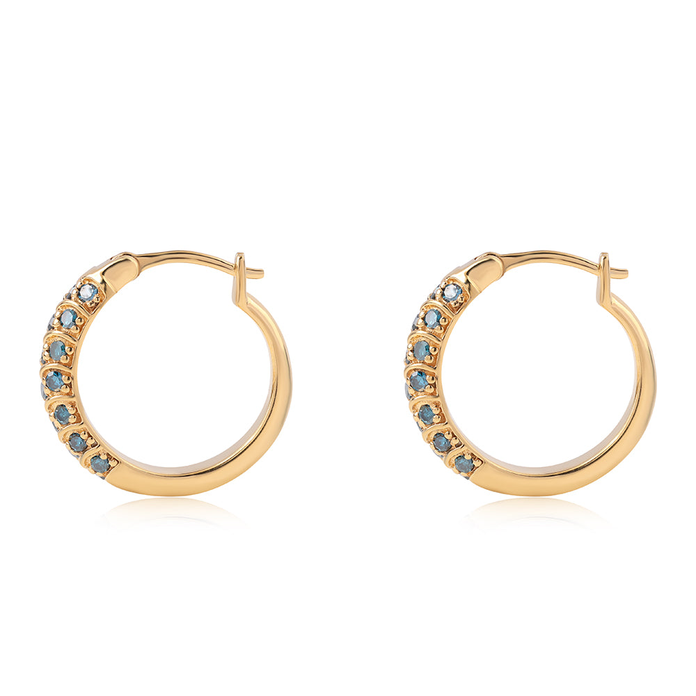 Pendientes de Plata Bañada en Oro con Diamante Azul