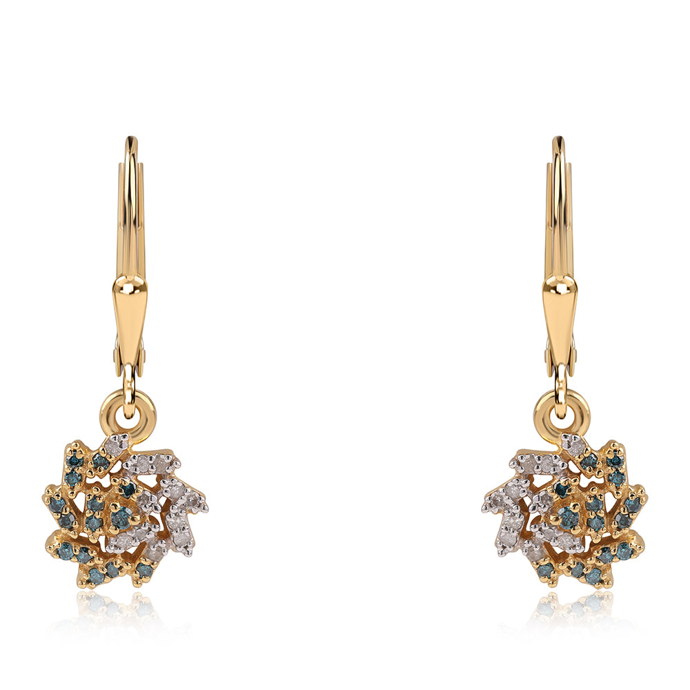 Pendientes de Plata Bañada en Oro con Diamante Azul y Diamante blanco
