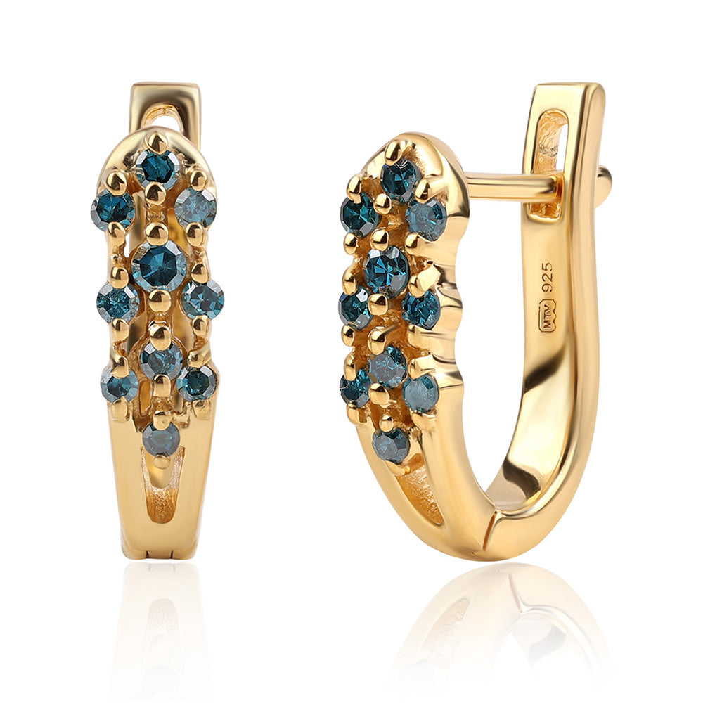 Pendientes de Plata Bañada en Oro con Diamante Azul
