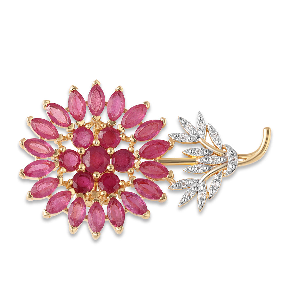 Broche de Plata Bañada en Oro con Rubí de Mozambique y Topacio Blanco