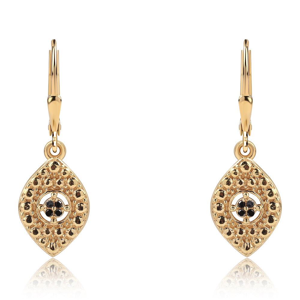 Pendientes de Plata Bañada en Oro con Diamante Azul