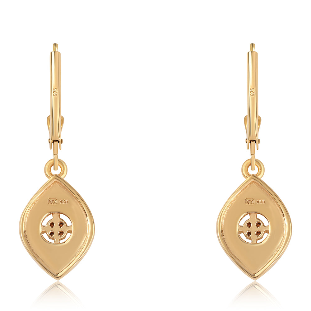 Pendientes de Plata Bañada en Oro con Diamante Azul