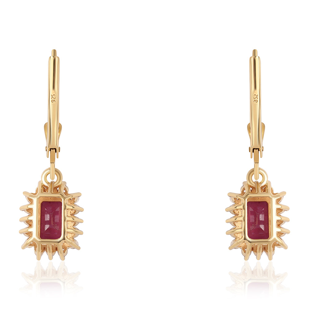 Pendientes de Plata Bañada en Oro con Rubí de Mozambique y Topacio Blanco