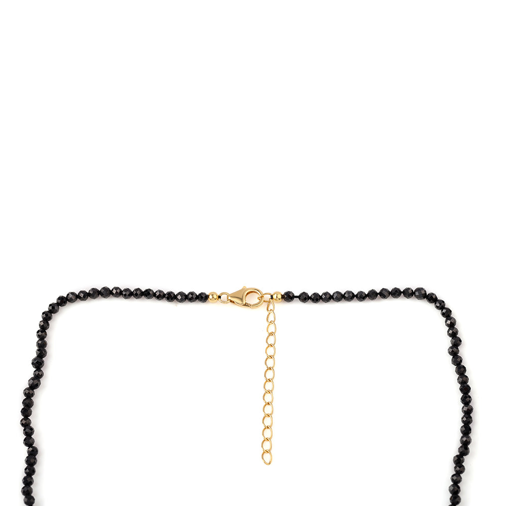 Collar de Plata Bañada en Oro con Espinela Negra y Perla blanca de agua dulce