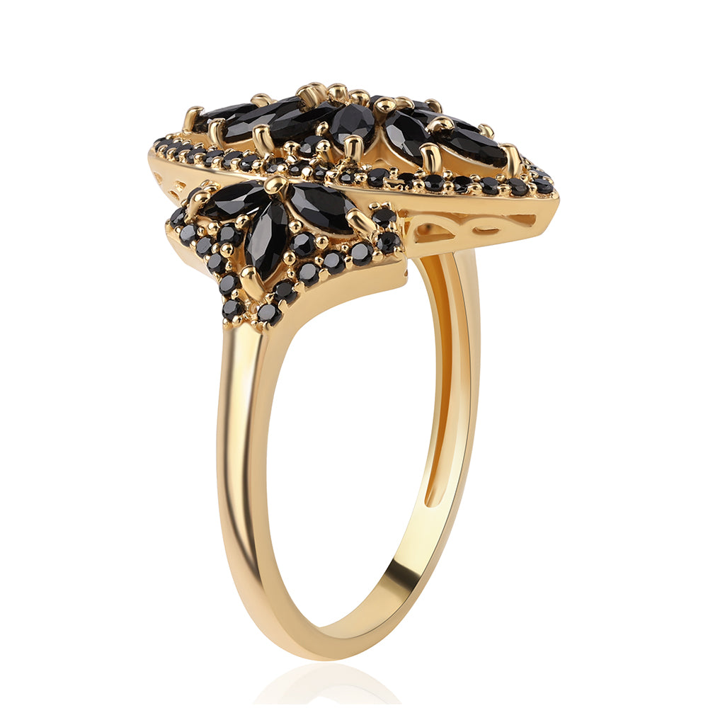 Anillo de Plata Bañada en Oro con Espinela Negra 2